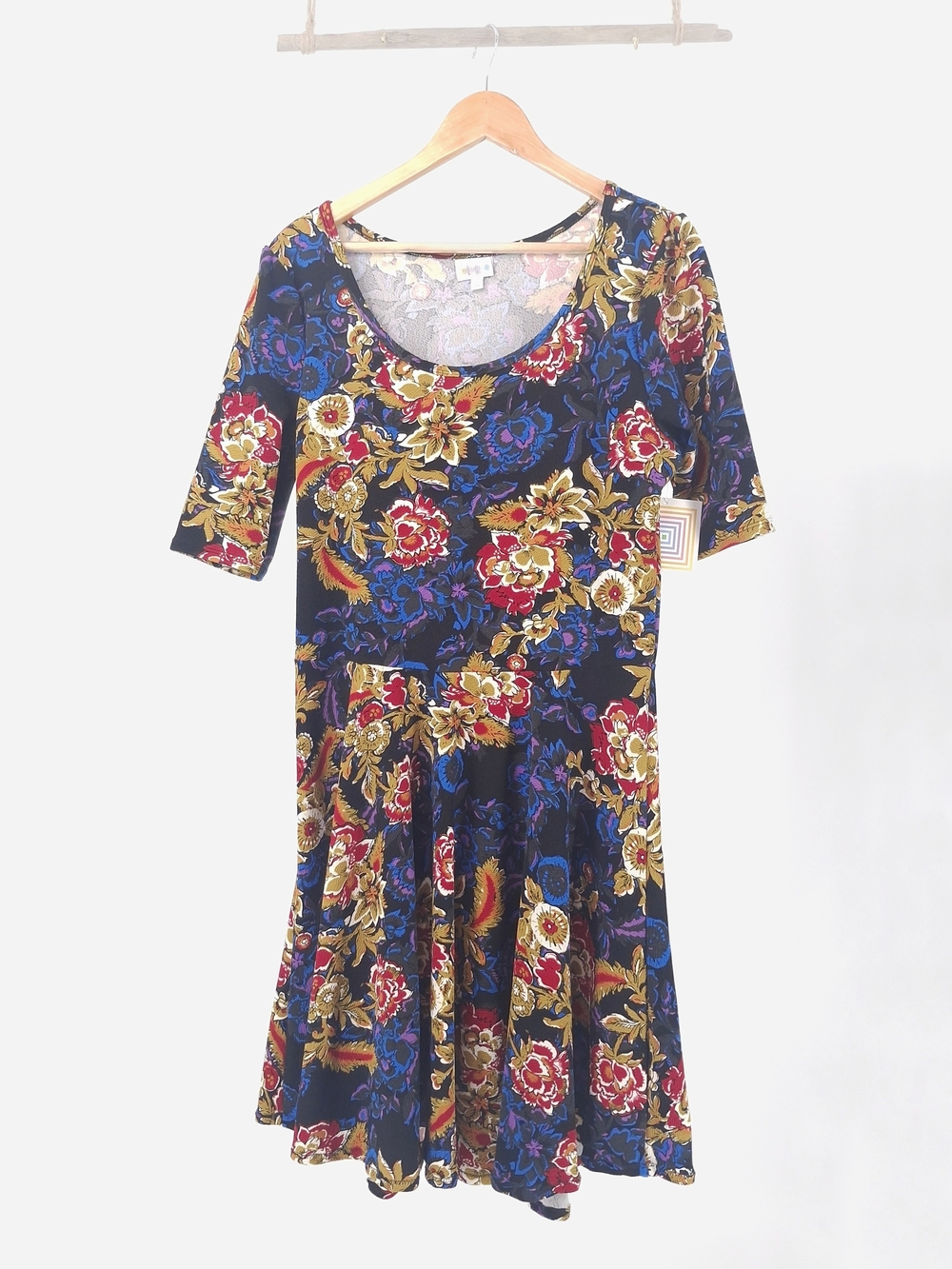 ✨NWT LuLaRoe Nicole Dress 2XL Floral Fit & Flare Midi Red Blue Yellow✨